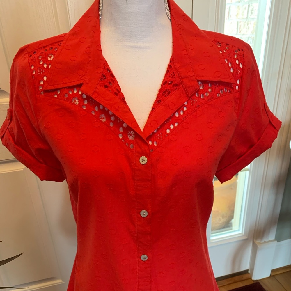 Ladies red button down blouse